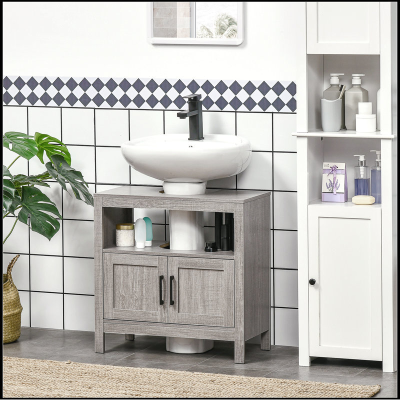 kleankin Pedestal Sink Storage Cabinet Bathroom Under Sink Cabinet with 2 Doors and Open Shelf